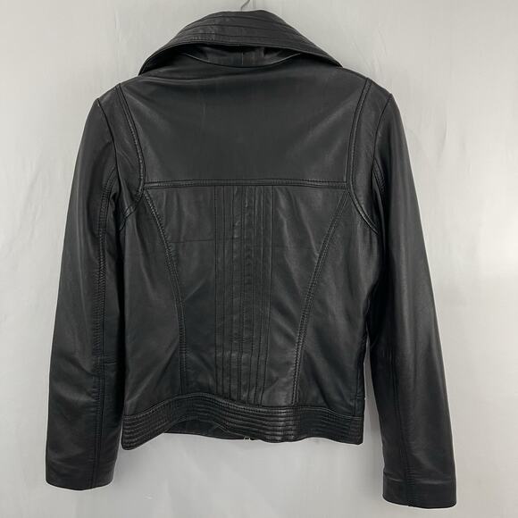 Michael Kors Womens Black Leather Jacket Size XS Classic Zip Up Party Evening - Picture 8 of 14